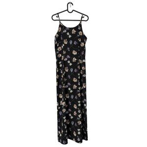 Vintage Day2Day Black Dark Floral Romantic Slip Maxi Dress Womens Size Medium